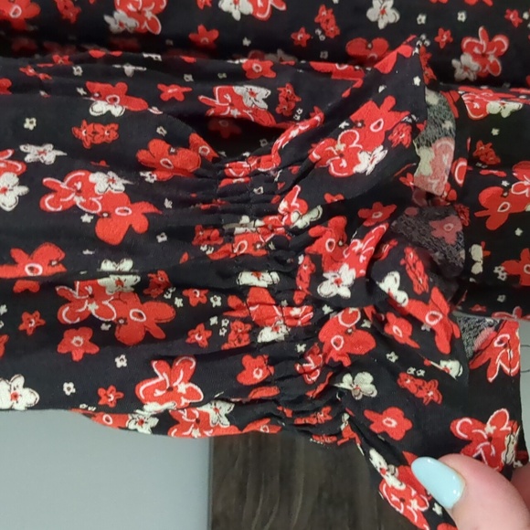 ZARA Ruffle Floral Cottage Dress midi maxi Black red NWT XXl - Picture 7 of 15